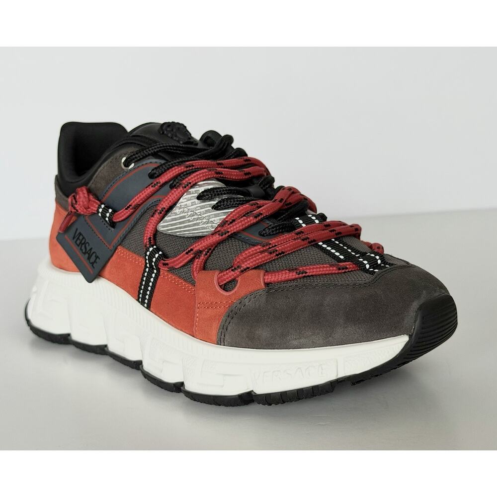 Versace Men's Greca Sneakers Red/Gray 13.5 US (46.5 Euro) IT 1021490 NIB